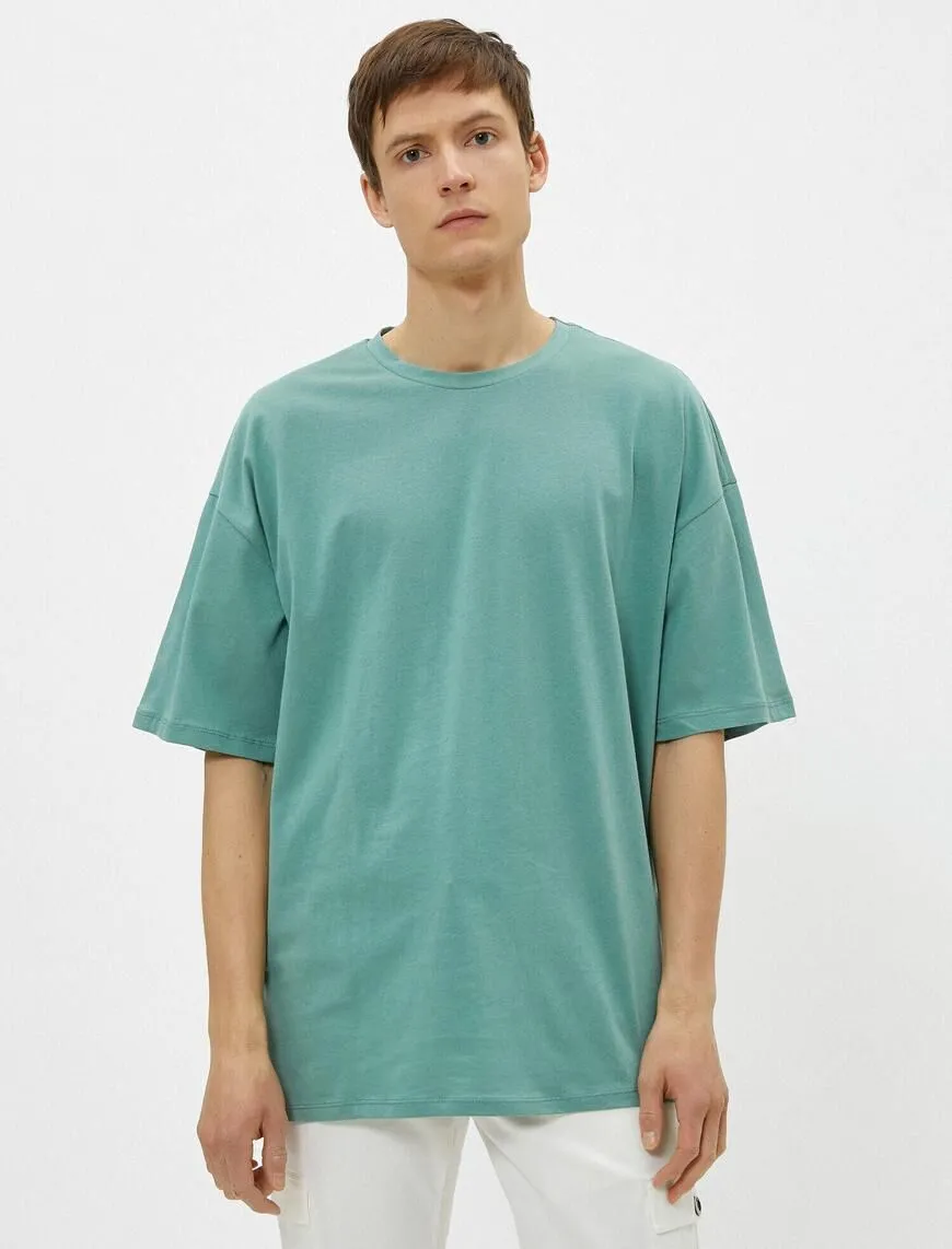 Basic Oversize Su Yeşili Bisiklet yaka Tişört