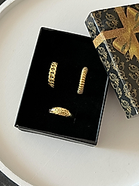 Ayarlanabilir 3lü Gold Yüzük Set