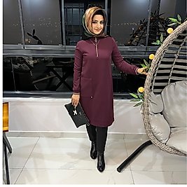 fermuarlı cepli tunik
