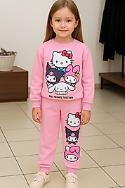 KIZ ÇOCUK BASKILI 3 İPLİK ŞARDONLUTAKIM %100 PAMUK