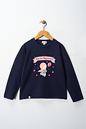 Kız Çocuk Uzun Kollu Bisiklet Yaka "Kuran Okuyorum" Baskılı Tişört Mevsimlik Pamuklu