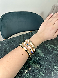 Gold Rengi Açık Mavi Pembe Üçgen Desen Kelepçe