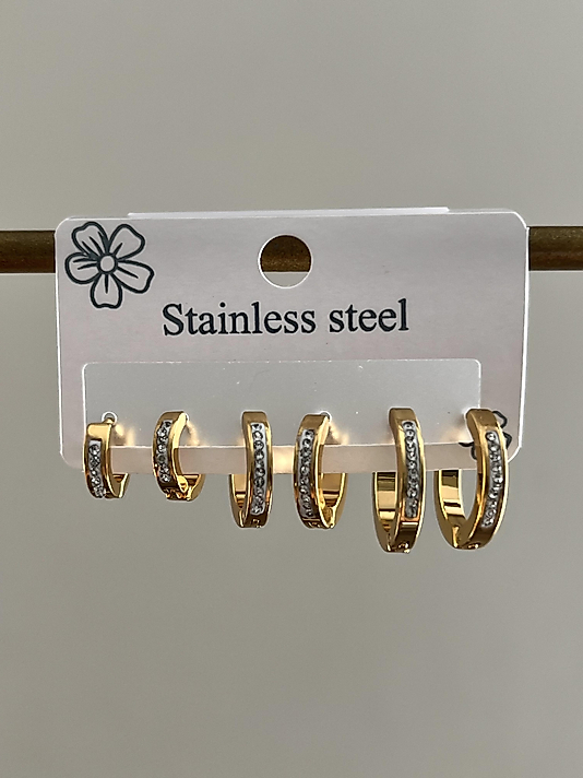 Çelik Gold 6’lı Taşlı Mini Halka Küpe