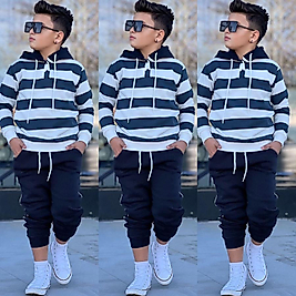 Lacivert beyaz kapşonlu Şardonlu takım