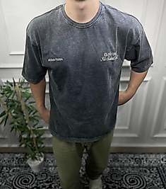 Oversize Yıkamalı T-Shirt Koyu Gri