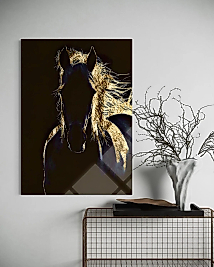 Altın Saçlı At Cam Tablo