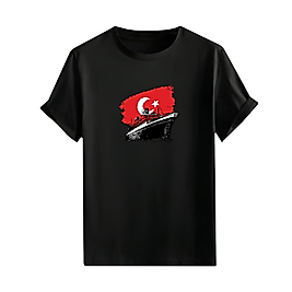 Kırmızı Beyaz Vatan Aşkı Bayrak ve Atatürk Baskılı Oversize Unisex Tişört