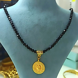 Siyah Boncuklu Çeyrekli Kolye 60 Cm