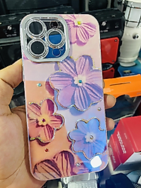 İphone 12 Pro Max Çiçek Desenli Taşlı Lens Korumalı Telefon Kılıfı