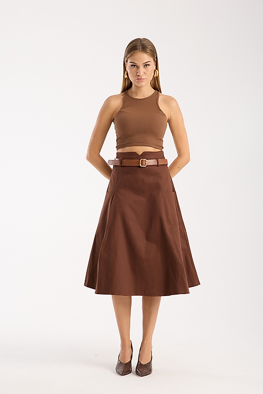 KAHVERENGİ GABARDİN ETEK