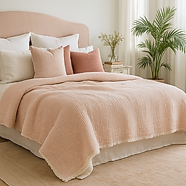 Müslin 6 Katlı %100 Pamuk  Toz Pembe Renk Tek Kişilik Yorgan 170x220 cm.