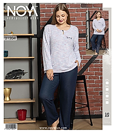 Lila-Siyah Uzun Kollu Yün Viskon Pijama Takımınoya 21204