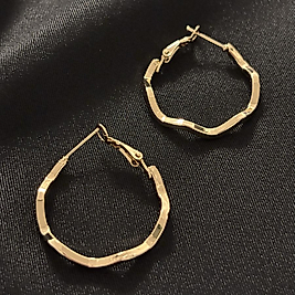 Zigzag Model Gold Çelik Halka Küpe-30 mm