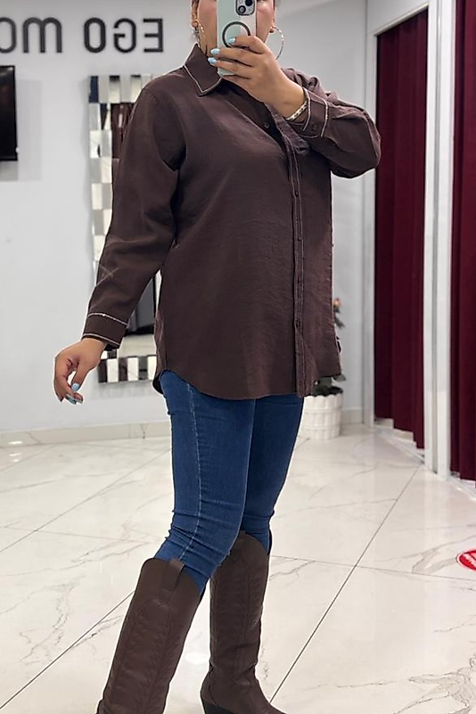 Günlük Şıklık Kahverengi Basic Gömlek