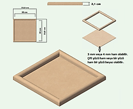 Ham MDF Dekoratif Dikdörtgen Pano - ( 30 x 30 cm iç ölçü )  | Rafhomestore