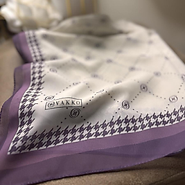Vakko Desen Twill İpek Şal - Eflatun Ekru