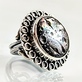 KOZMİK YOLCULUK ASTRONOMİK EVREN İNTAGLİO SEDEF YÜZÜK