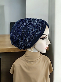 Lacivert taşlı abiye bone