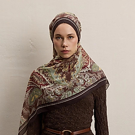 Freshscarfs Dark Bohemy Desen Krep İpek Şal Acı Kahve