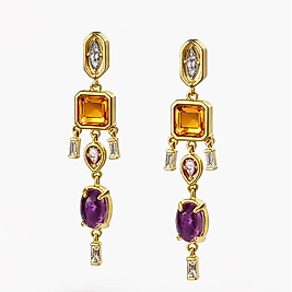 Renkli Taşlı Sallantılı Küpe