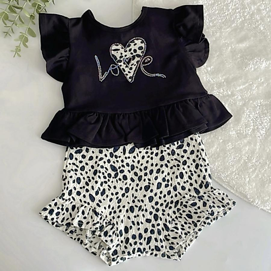 Love Yazılı Sırt Bağlama Detaylı Kız Bebek İkili Takım