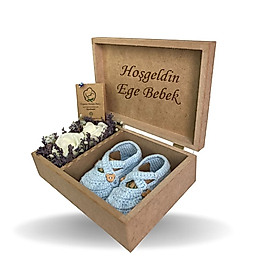 Kişiye Özel İsimli Organik Mavi Patik Seti Organic Bonny Baby