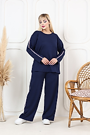 Oşho kumaş Uzun Kollu Biye Detaylı Rahat Kalıp Spor Günlük Eşofman Takım Lacivert