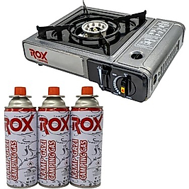 ROX Camping 0103 Tekli Portatif Kamp Ocak + 3 Adet Rox Valfli Kamp Gazı Kartuş 227GR