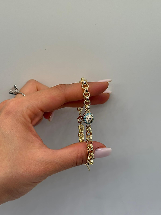 XUPİNG Nazar Boncuk Detaylı VIP Çelik Bileklik – 14K Altın Renk