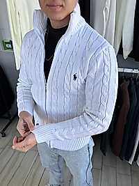 ZEROWEAR - RALPHLAUREN NAKIŞ LOGO DETAYLI TAM FERMAURLI TRİKO CEKET