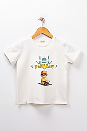 Erkek Çocuk Kısa Kollu Bisiklet Yaka "Ramazan" Baskılı Tişört Mevsimlik Pamuklu