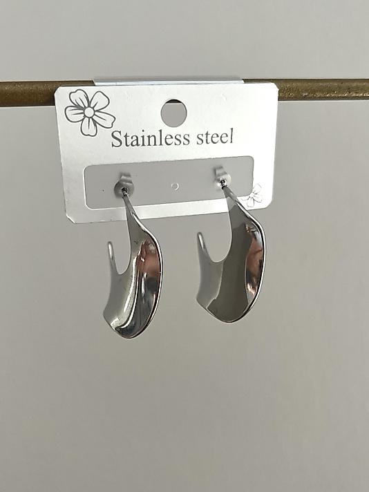 Çelik Silver Dalgalı Halka Küpe