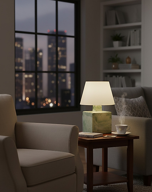 Uzun Boyunlu Seramik Kare Abajur Açık Yeşil  AB006