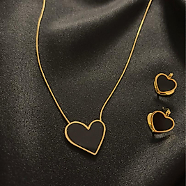 Kalp Figürlü Gold Çelik 2'li Set