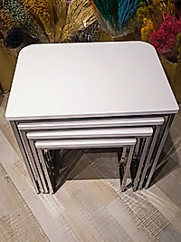 MERCAN MOBİLYA VE AKSESUAR, TEKERLEKLİ C SEHPA , KROM - BEYAZ  DÖRTLÜ ,ZİGON SEHPA ,SERVİS SEHPASI , YAN SEHPA