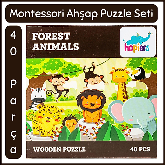 Forest Animals Ahşap 40 Parça Montessori Puzzle Seti