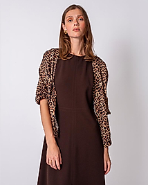 LADY GINA COMPANY V YAKA ÖNÜ DÜĞMELİ LEOPAR BLUZ
