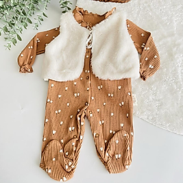 İstanbul Peluş  Yelekli Kız Bebek Tulum