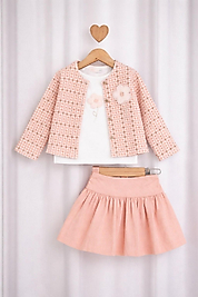 Kız Çocuk 1-4 Yaş Etekli Hırkalı Üçlü Takım