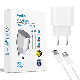 WEKO WK-21443 PD-C 20 WATT TYPE-C ŞARJ BAŞLIK ADAPTÖRÜ + TYPE-C TO LIGHTNING KABLO (NO:9)