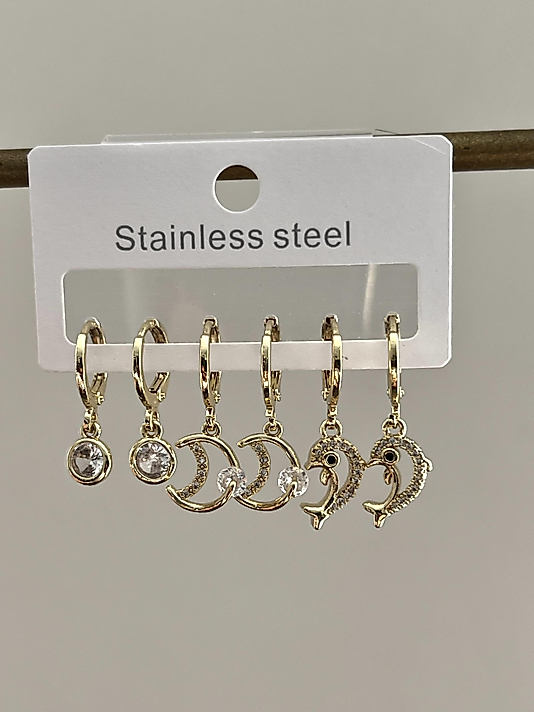 Çelik 6’lı Gold Yunus Balığı Küpe