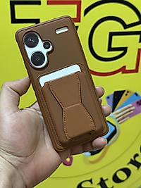 Redmi Note 13 Pro Plus  Kartlıklı Standlı Deri Telefon Kılıfı Kahverengi