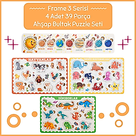Hopiers Montessori Frame 3 Bultak Ahşap Puzzle Seti / Eğitici ve Zeka Geliştirici Oyuncak