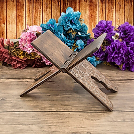 AK26 Ahşap Kitaplık ve Kuran Rahlesi 35*17 cm Rumi Desenli Kahve