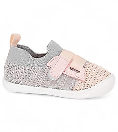 Tottu Kız Bebek Ortopedik Kaymaz Taban Cırt Cırtlı Gri-Pembe İlk Adım Ayakkabısı&Sneaker