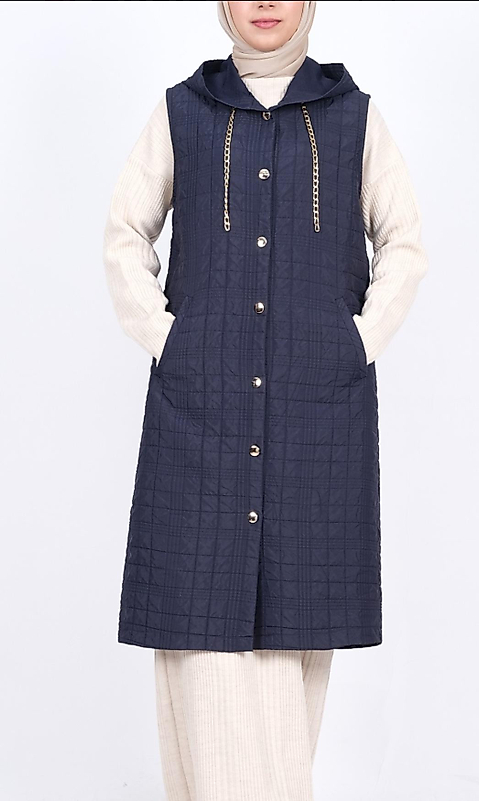 Kapitone Yelek Zincir Detayli Lacivert Renk