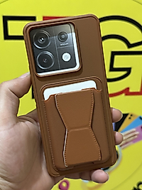 Redmi Note 13 Pro 5G Kartlıklı Standlı Kahverengi Deri Telefon Kılıfı