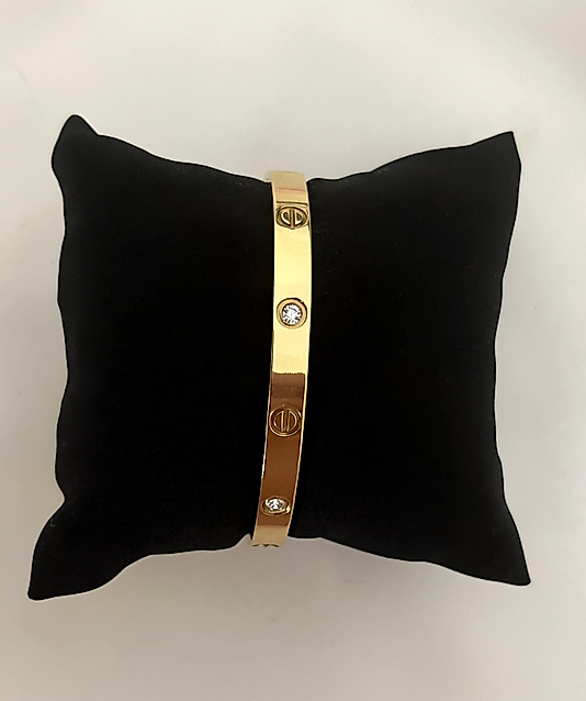 Çelik Gold Taşlı Cartier Kelepçe