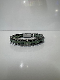 Yeşim Ve Parlak oniks Doğal Taşlı Çelik Mıknatıslı Bileklik