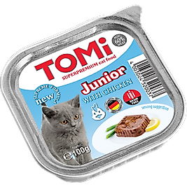 TOMi Kedi Maması, 100 gr Aluminyum pate – Junior – Tavuk Etli